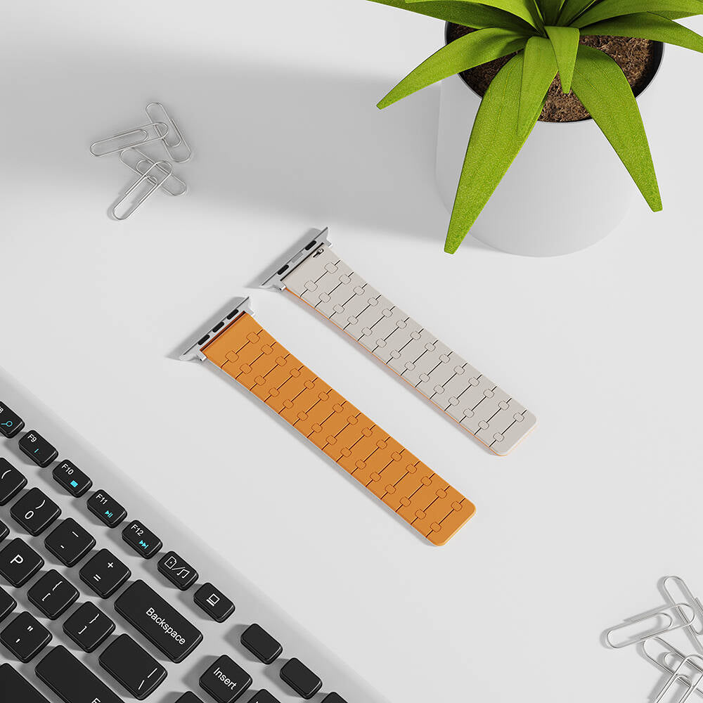Apple Watch Ultra 49mm Zore KRD-111 Çizgili Desenli Silikon Kordon Turuncu