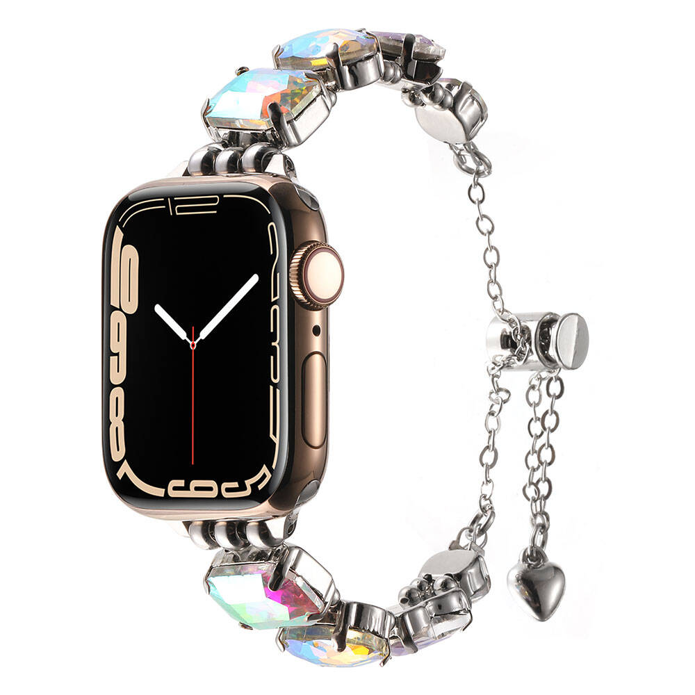 Apple Watch Ultra 49mm Zore KRD-115 Renkli Taş Tasarımlı Kordon Lila
