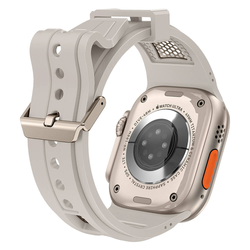 Apple Watch Ultra 49mm Zore KRD-117 Hava Alabilen Delikli Metal Süslemeli Desenli Silikon Kordon Siyah