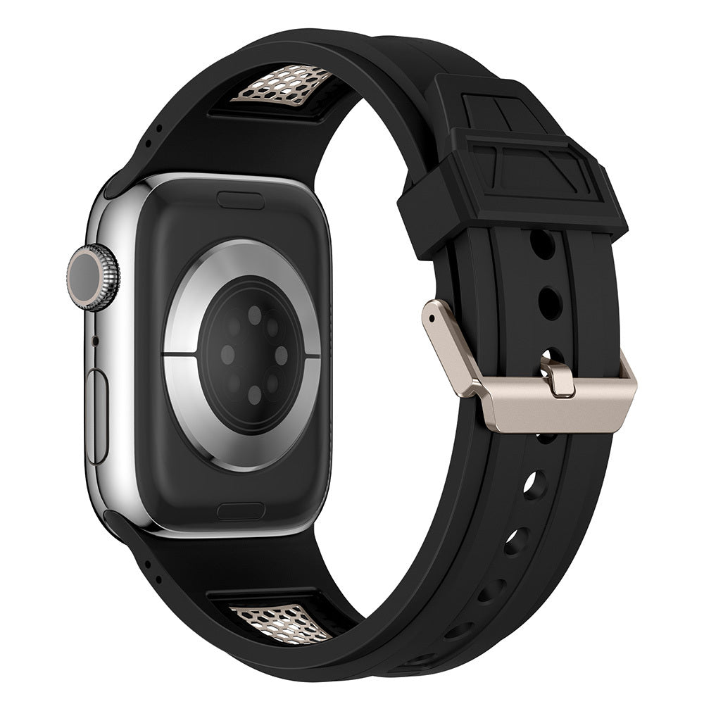 Apple Watch Ultra 49mm Zore KRD-117 Hava Alabilen Delikli Metal Süslemeli Desenli Silikon Kordon Titanyum-Starlight