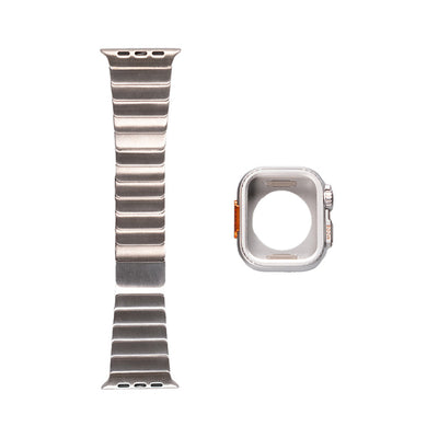 Apple Watch Ultra 49mm Zore KRD-126 Sert Kasa Koruyuculu Metal Kordon Starlight