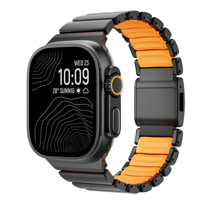 Apple Watch Ultra 49mm Zore KRD-149 Titanyum Silikon Kordon Siyah-Turuncu