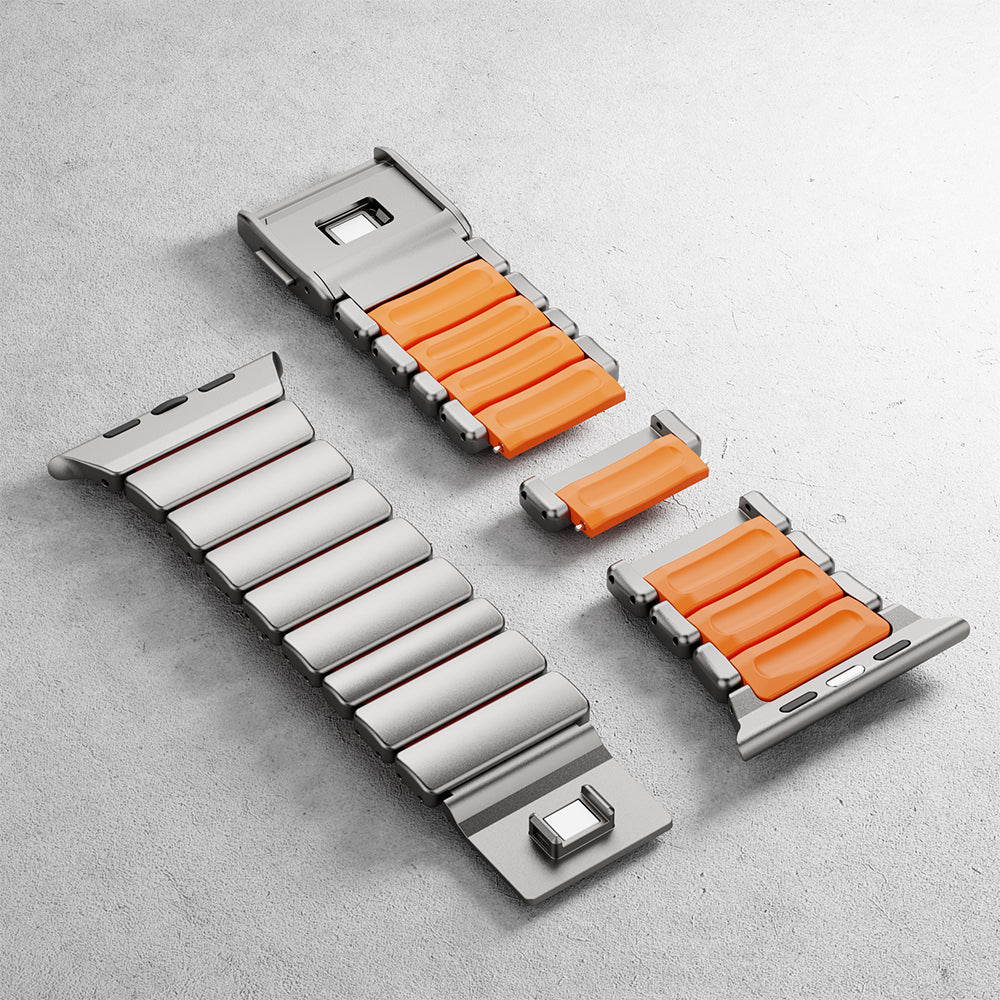 Apple Watch Ultra 49mm Zore KRD-149 Titanyum Silikon Kordon Siyah-Turuncu