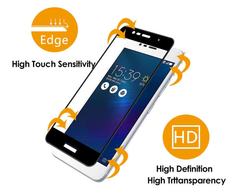 Asus Zenfone 3 ZE552KL Zore Ekranı Tam Kaplayan Düz Cam Koruyucu Siyah