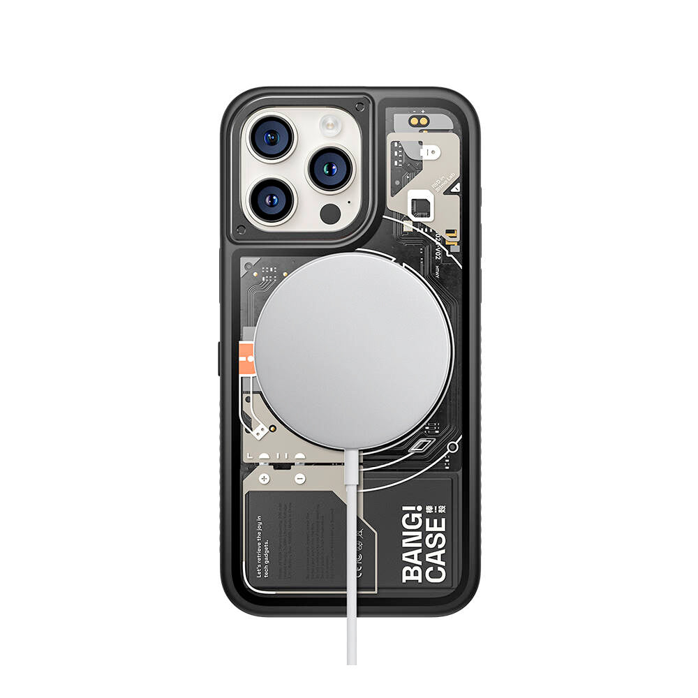 iPhone 15 Pro Kılıf Özelleştirilebilir 3 Fonksiyonlu Bluetooth Bağlantılı Bitmo Lab Bangcase Akıllı M-safe Kapak Siyah