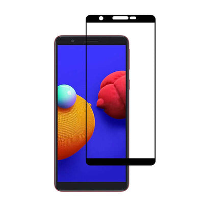 Galaxy A01 Core Zore Kenarları Kırılmaya Dayanıklı Cam Ekran Koruyucu Siyah