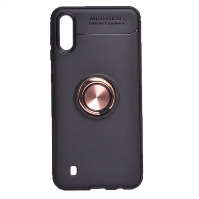 Galaxy A01 Kılıf Zore Ravel Silikon Kapak Siyah-Rose Gold