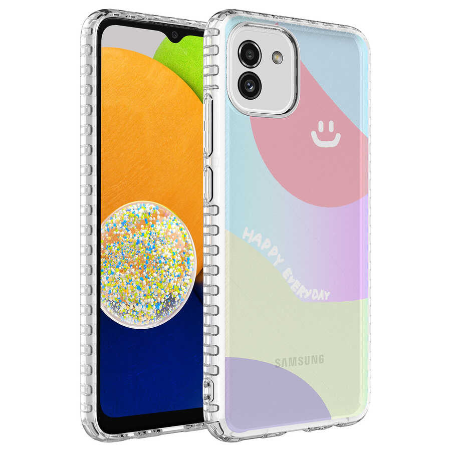 Galaxy A03 Kılıf Airbag Kenarlı Renkli Desenli Silikon Zore Elegans Kapak