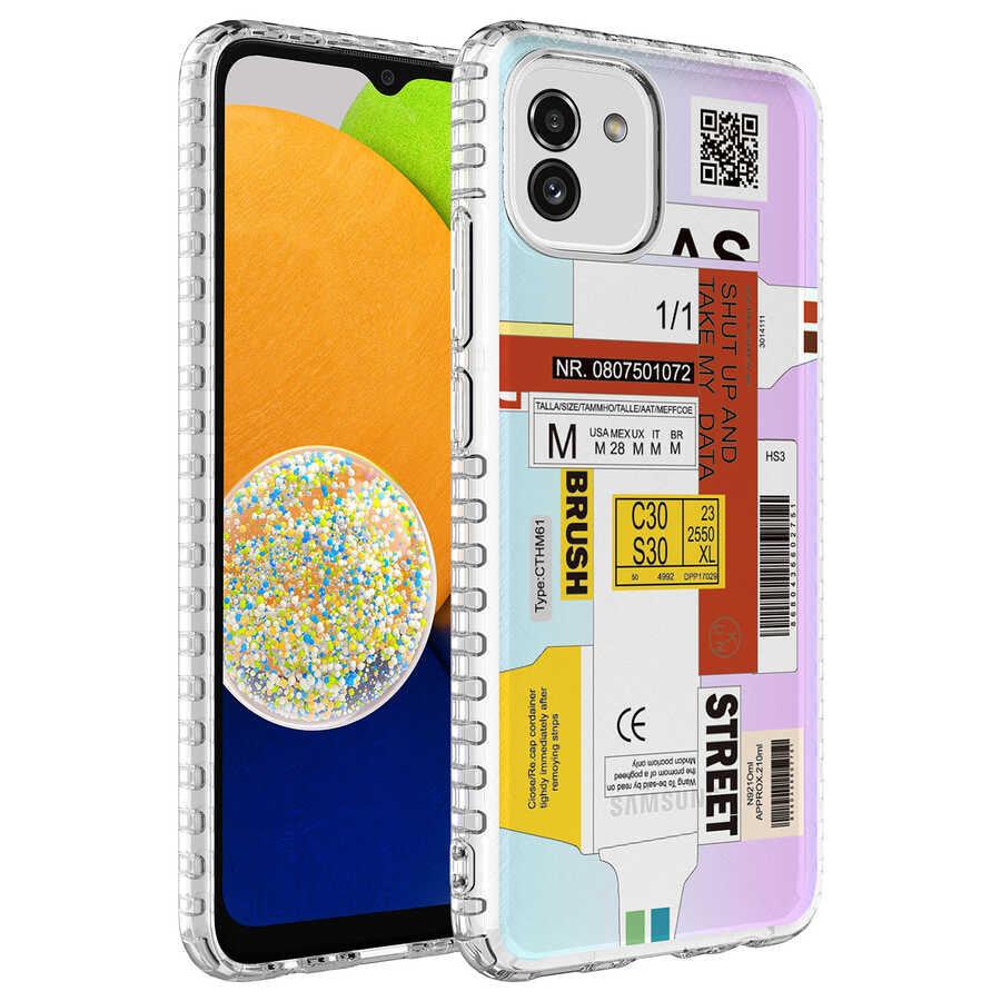 Galaxy A03 Kılıf Airbag Kenarlı Renkli Desenli Silikon Zore Elegans Kapak