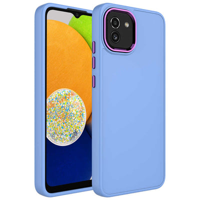 Galaxy A03 Kılıf Metal Çerçeve ve Buton Tasarımlı Silikon Zore Luna Kapak Sierra Mavi