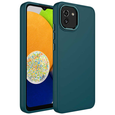 Galaxy A03 Kılıf Metal Çerçeve ve Buton Tasarımlı Silikon Zore Luna Kapak Koyu Yeşil