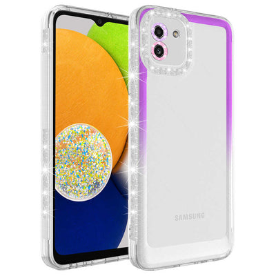 Galaxy A03 Kılıf Simli ve Renk Geçiş Tasarımlı Lens Korumalı Zore Park Kapak Mor-Beyaz
