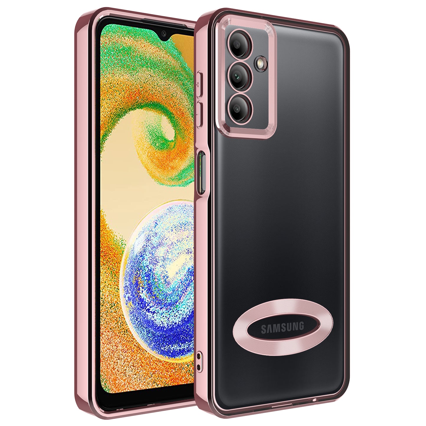 Galaxy A04S Kılıf Kamera Korumalı Logo Gösteren Zore Omega Kapak Rose Gold