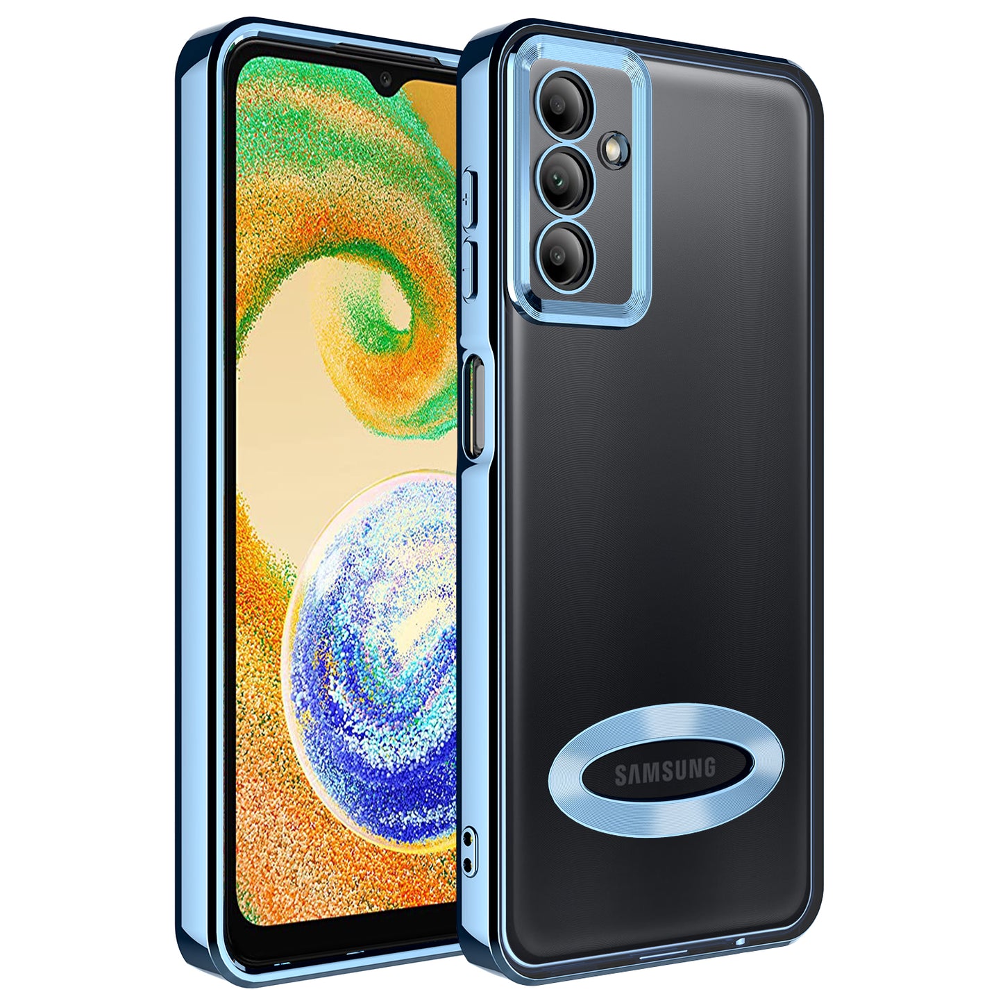 Galaxy A04S Kılıf Kamera Korumalı Logo Gösteren Zore Omega Kapak Sierra Mavi