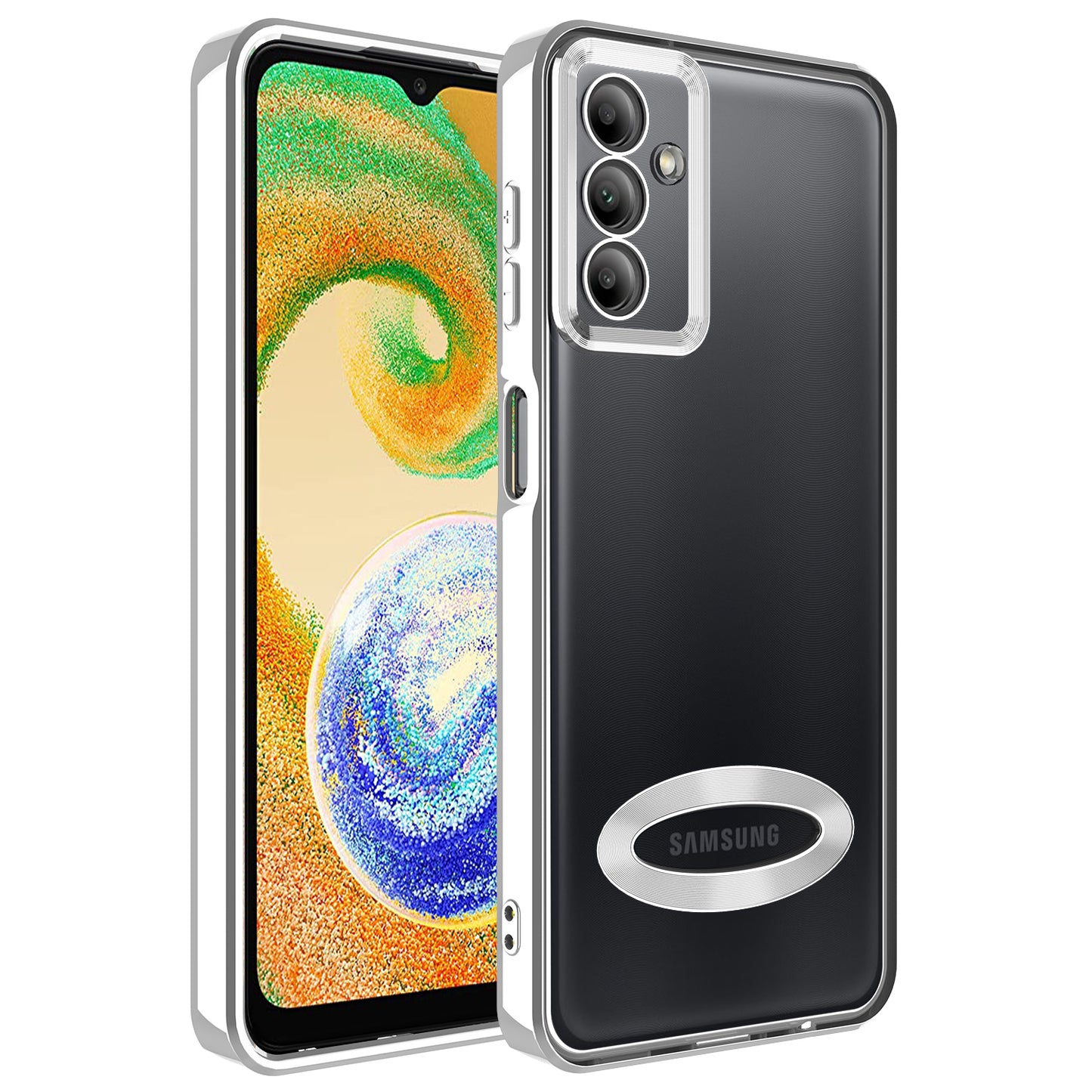 Galaxy A04S Kılıf Kamera Korumalı Logo Gösteren Zore Omega Kapak Gümüş