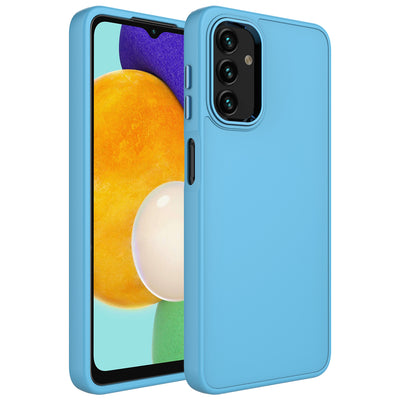 Galaxy A04S Kılıf Metal Çerçeve ve Buton Tasarımlı Silikon Zore Luna Kapak Sierra Mavi