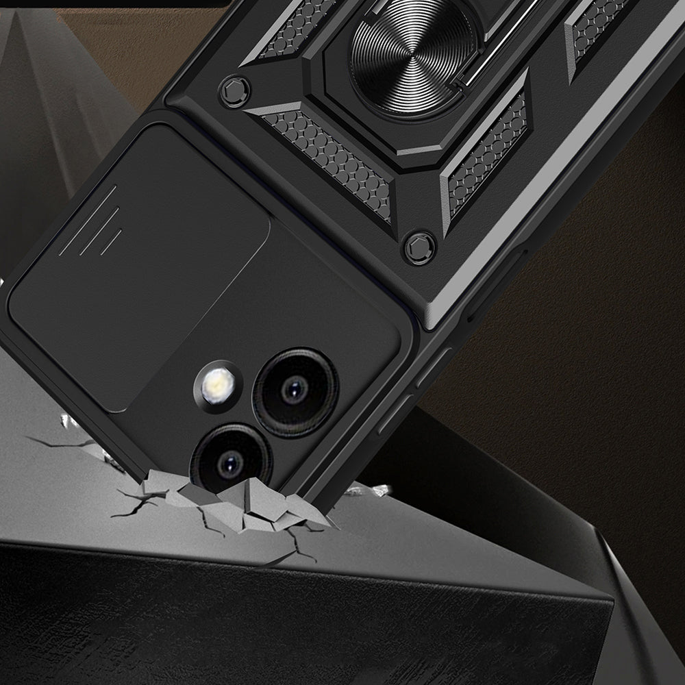 Galaxy A06 Kılıf Magnetik Standlı Kamera Korumalı Zore Sürgülü Vega Kapak Siyah