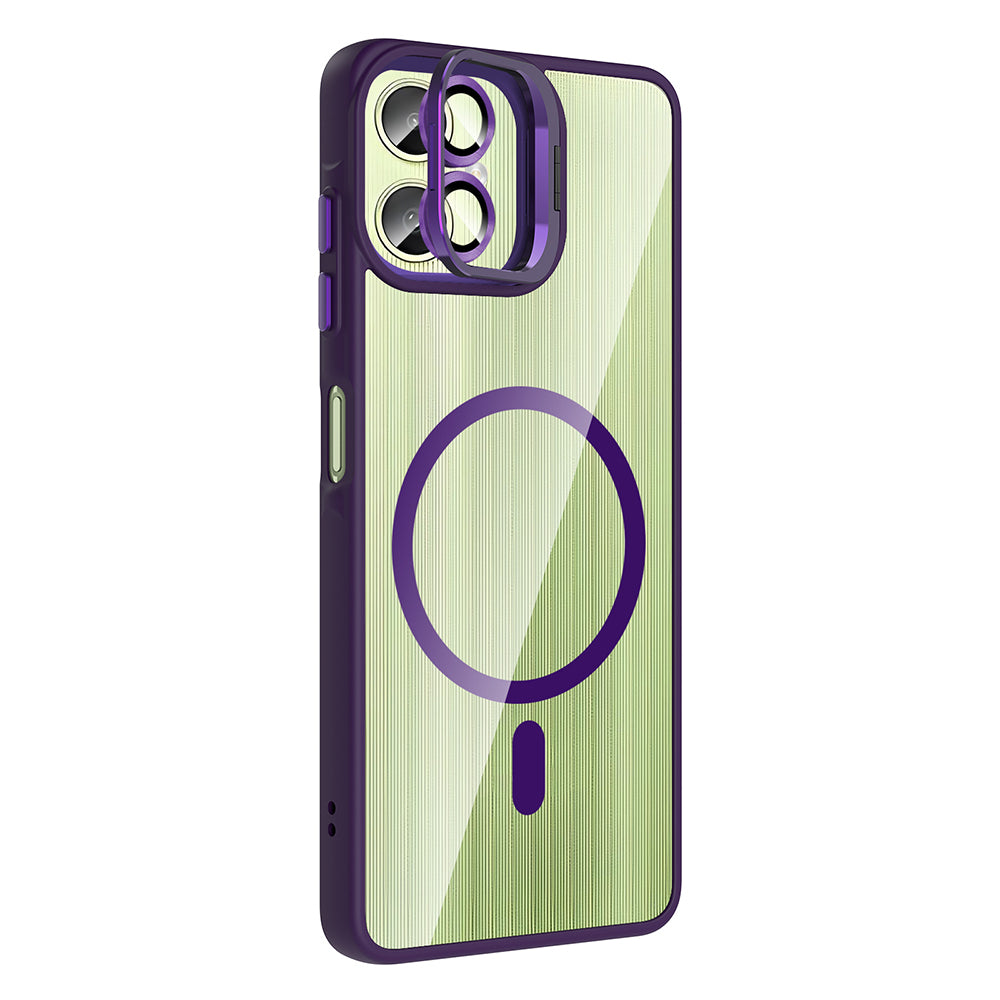 Galaxy A06 Kılıf Standlı ve Kamera Lens Hediyeli M-Safe Şarj Özellikli Zore Etro Kapak Gri