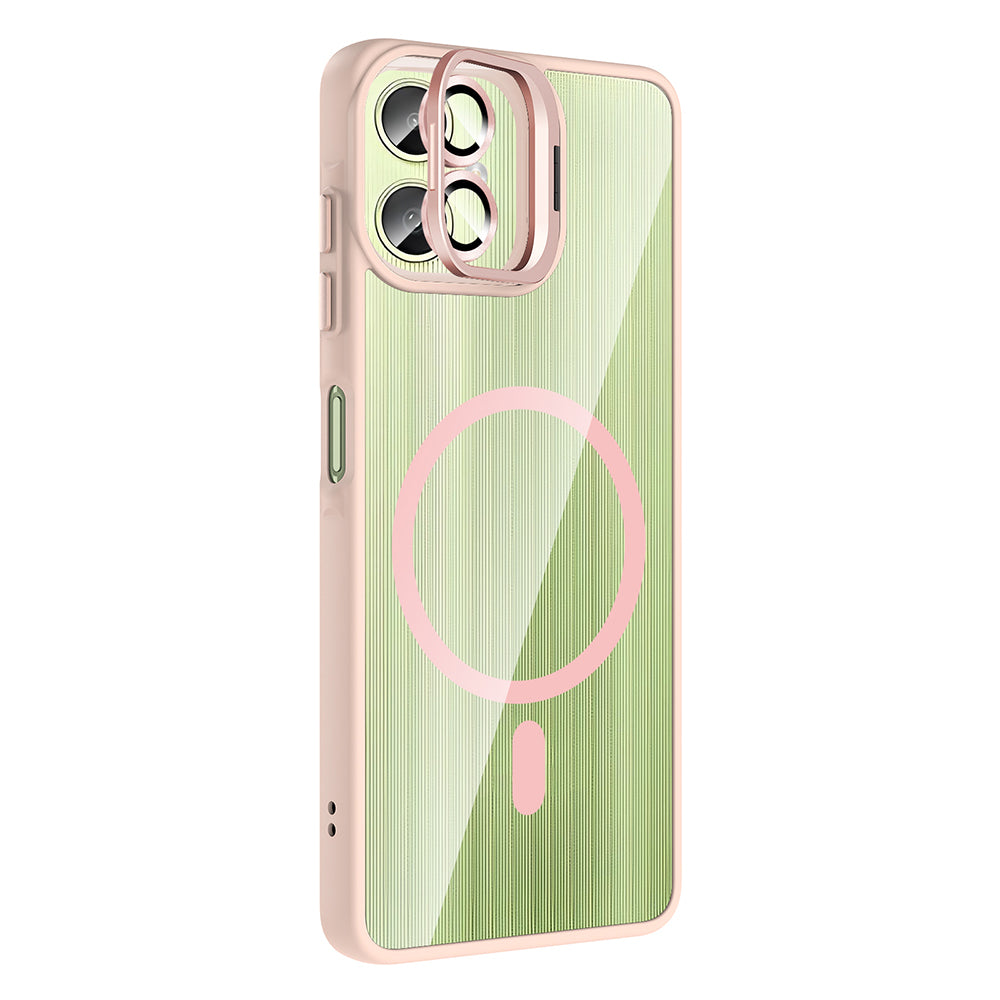 Galaxy A06 Kılıf Standlı ve Kamera Lens Hediyeli M-Safe Şarj Özellikli Zore Etro Kapak Lacivert