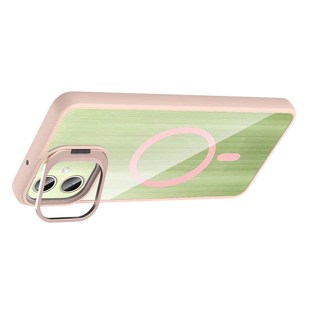 Galaxy A06 Kılıf Standlı ve Kamera Lens Hediyeli M-Safe Şarj Özellikli Zore Etro Kapak Desert Titanyum