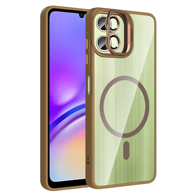 Galaxy A06 Kılıf Standlı ve Kamera Lens Hediyeli M-Safe Şarj Özellikli Zore Etro Kapak Desert Titanyum