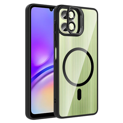 Galaxy A06 Kılıf Standlı ve Kamera Lens Hediyeli M-Safe Şarj Özellikli Zore Etro Kapak Siyah