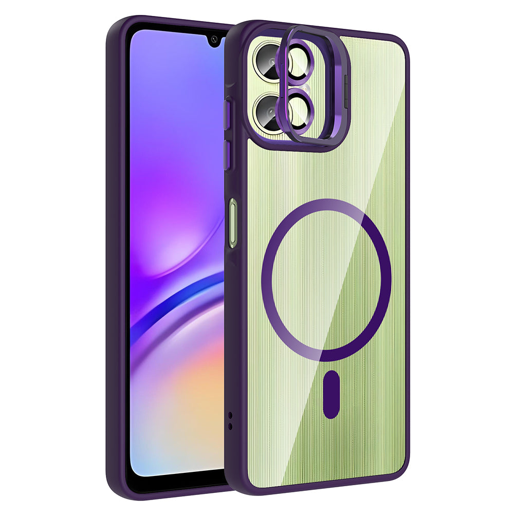 Galaxy A07 Kılıf Standlı ve Kamera Lens Hediyeli Zore Etro Kapak Lacivert