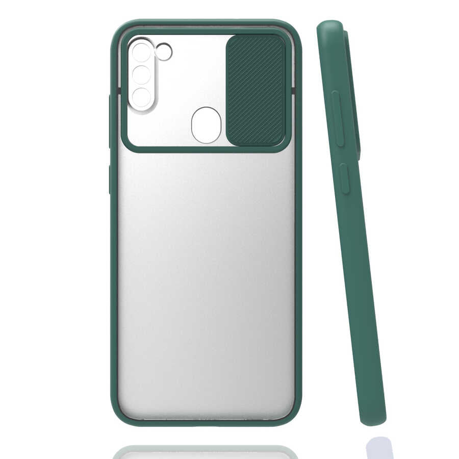 Galaxy A11 Kılıf Zore Lensi Kapak Koyu Yeşil
