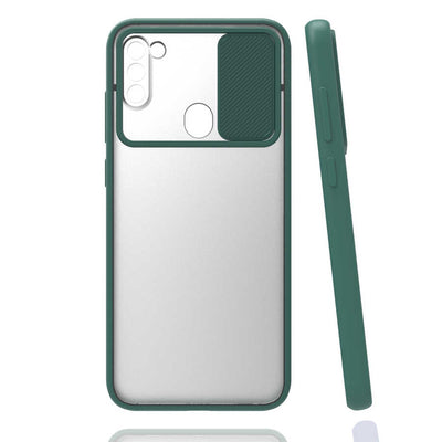 Galaxy A11 Kılıf Zore Lensi Kapak Koyu Yeşil