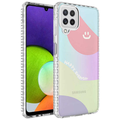 Galaxy A12 Kılıf Airbag Kenarlı Renkli Desenli Silikon Zore Elegans Kapak NO7