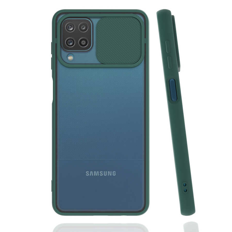 Galaxy A12 Kılıf Zore Lensi Kapak Koyu Yeşil