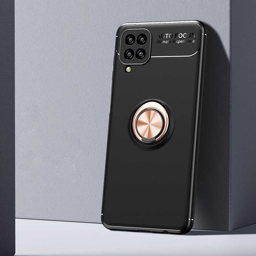 Galaxy A12 Kılıf Zore Ravel Silikon Kapak Siyah-Rose Gold