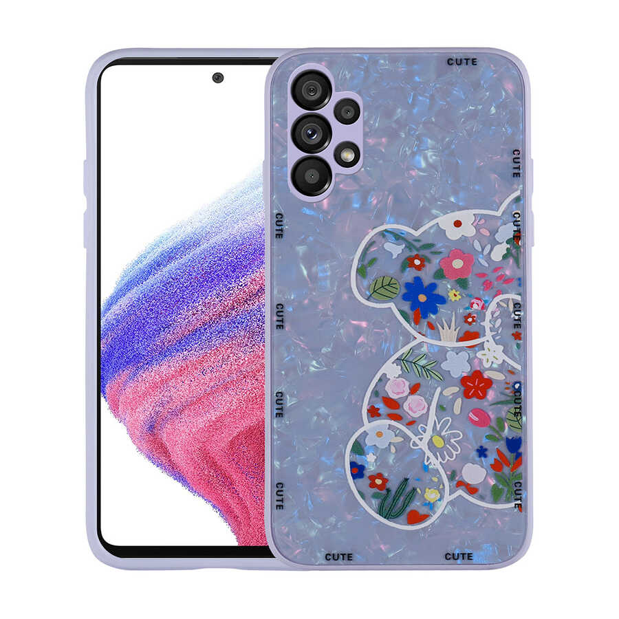 Galaxy A13 4G Kılıf Desenli Sert Silikon Zore Mumila Kapak Lilac Bear