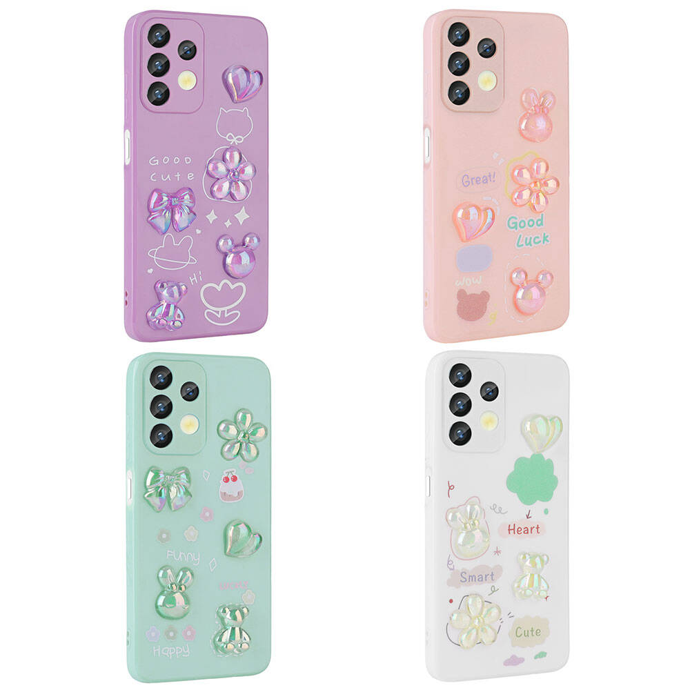 Galaxy A13 4G Kılıf Kabartma Figürlü Parlak Zore Toys Silikon Kapak Pembe