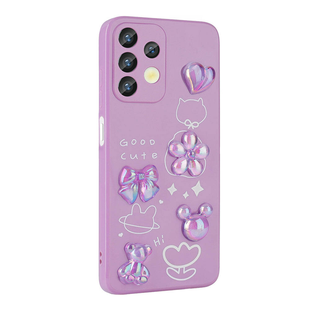 Galaxy A13 4G Kılıf Kabartma Figürlü Parlak Zore Toys Silikon Kapak Pembe