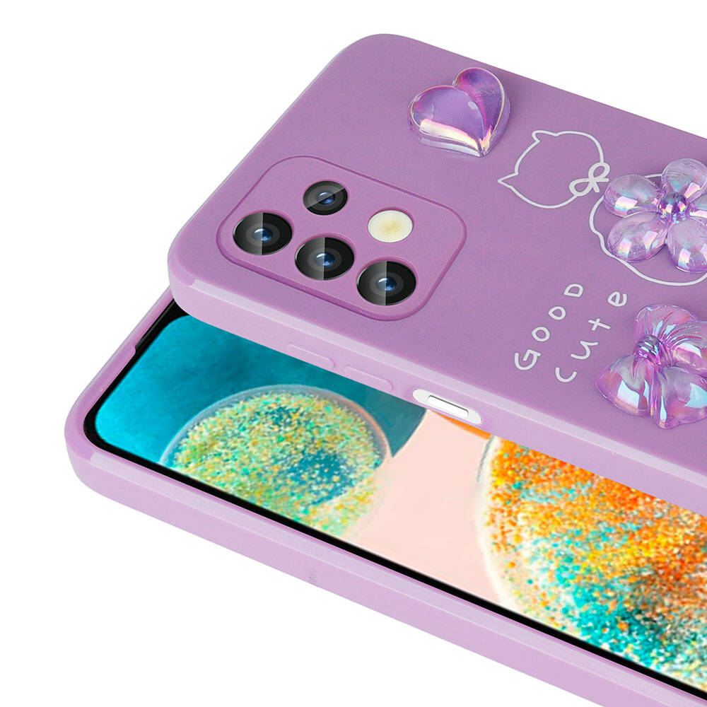 Galaxy A13 4G Kılıf Kabartma Figürlü Parlak Zore Toys Silikon Kapak Pembe
