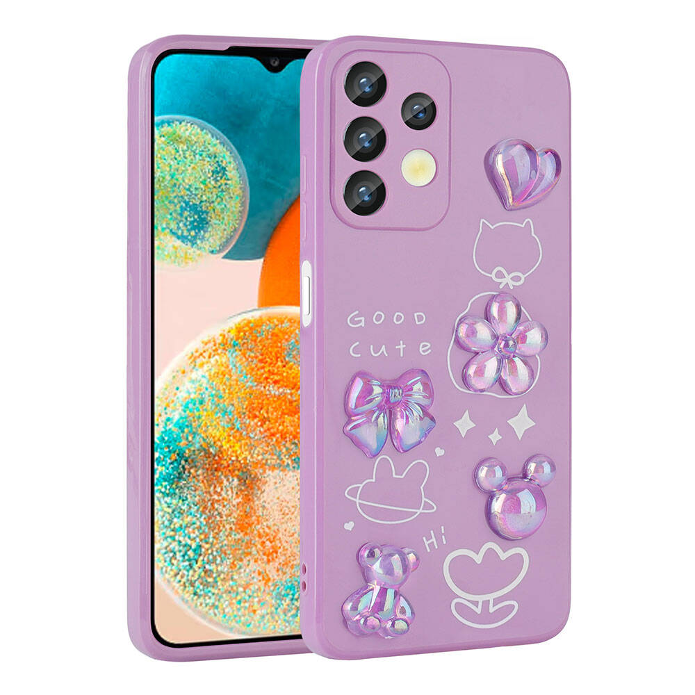 Galaxy A13 4G Kılıf Kabartma Figürlü Parlak Zore Toys Silikon Kapak Pembe