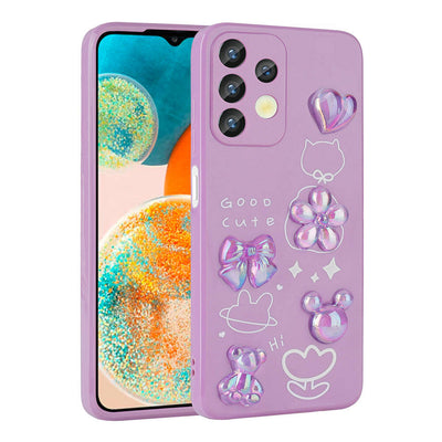 Galaxy A13 4G Kılıf Kabartma Figürlü Parlak Zore Toys Silikon Kapak Mor