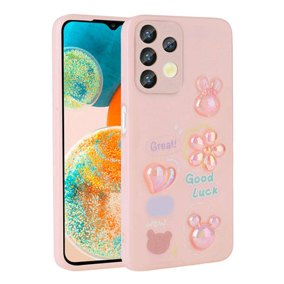 Galaxy A13 4G Kılıf Kabartma Figürlü Parlak Zore Toys Silikon Kapak Pembe