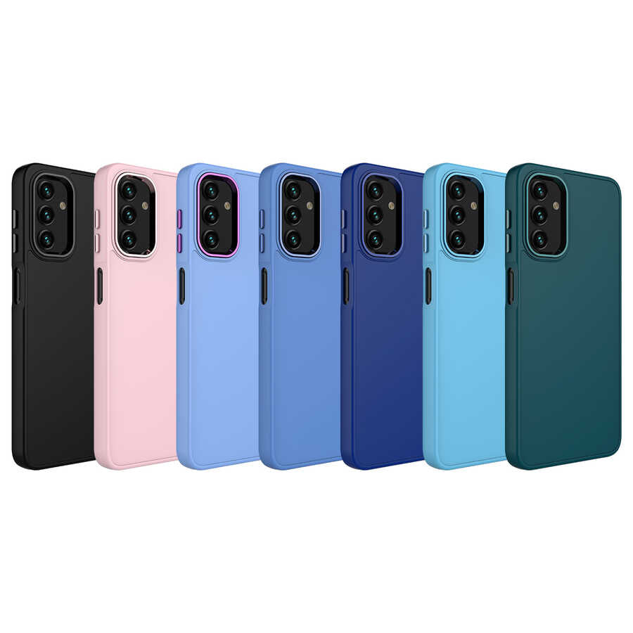 Galaxy A13 4G Kılıf Metal Çerçeve ve Buton Tasarımlı Silikon Zore Luna Kapak Siyah