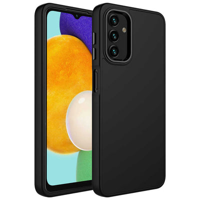 Galaxy A13 4G Kılıf Metal Çerçeve ve Buton Tasarımlı Silikon Zore Luna Kapak Siyah
