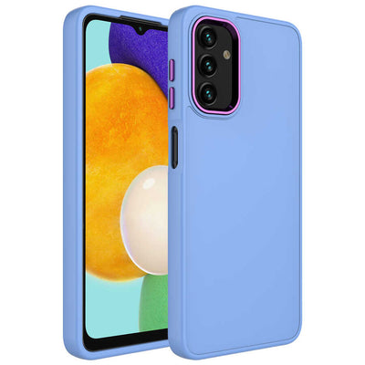 Galaxy A13 4G Kılıf Metal Çerçeve ve Buton Tasarımlı Silikon Zore Luna Kapak Lila