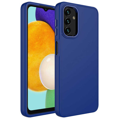 Galaxy A13 4G Kılıf Metal Çerçeve ve Buton Tasarımlı Silikon Zore Luna Kapak Lacivert