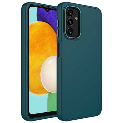 Galaxy A13 4G Kılıf Metal Çerçeve ve Buton Tasarımlı Silikon Zore Luna Kapak Koyu Yeşil