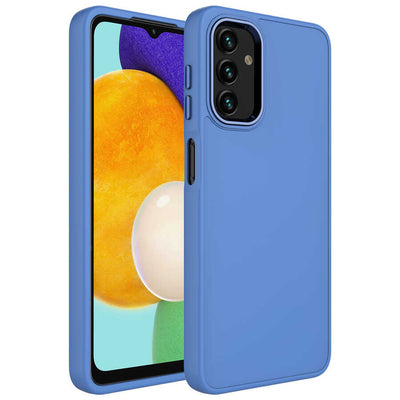 Galaxy A13 4G Kılıf Metal Çerçeve ve Buton Tasarımlı Silikon Zore Luna Kapak Lavendery Gray