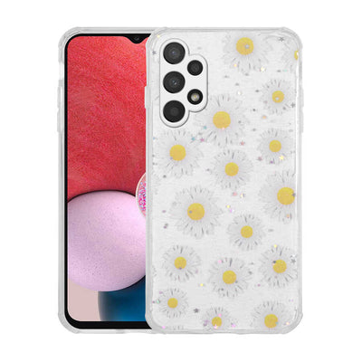 Galaxy A13 4G Kılıf Simli Desenli Kamera Korumalı Parlak Zore Popy Kapak Papatya