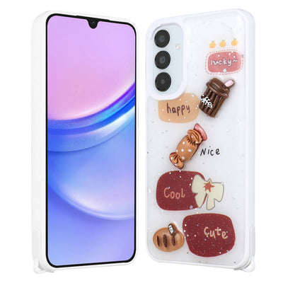 Galaxy A14 Kılıf Parlayan Simli Kabartma Figürlü Zore Cevze Kapak Mor Ayı