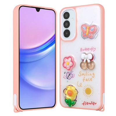 Galaxy A15 Kılıf Parlayan Simli Kabartma Figürlü Zore Cevze Kapak Mor Ayı