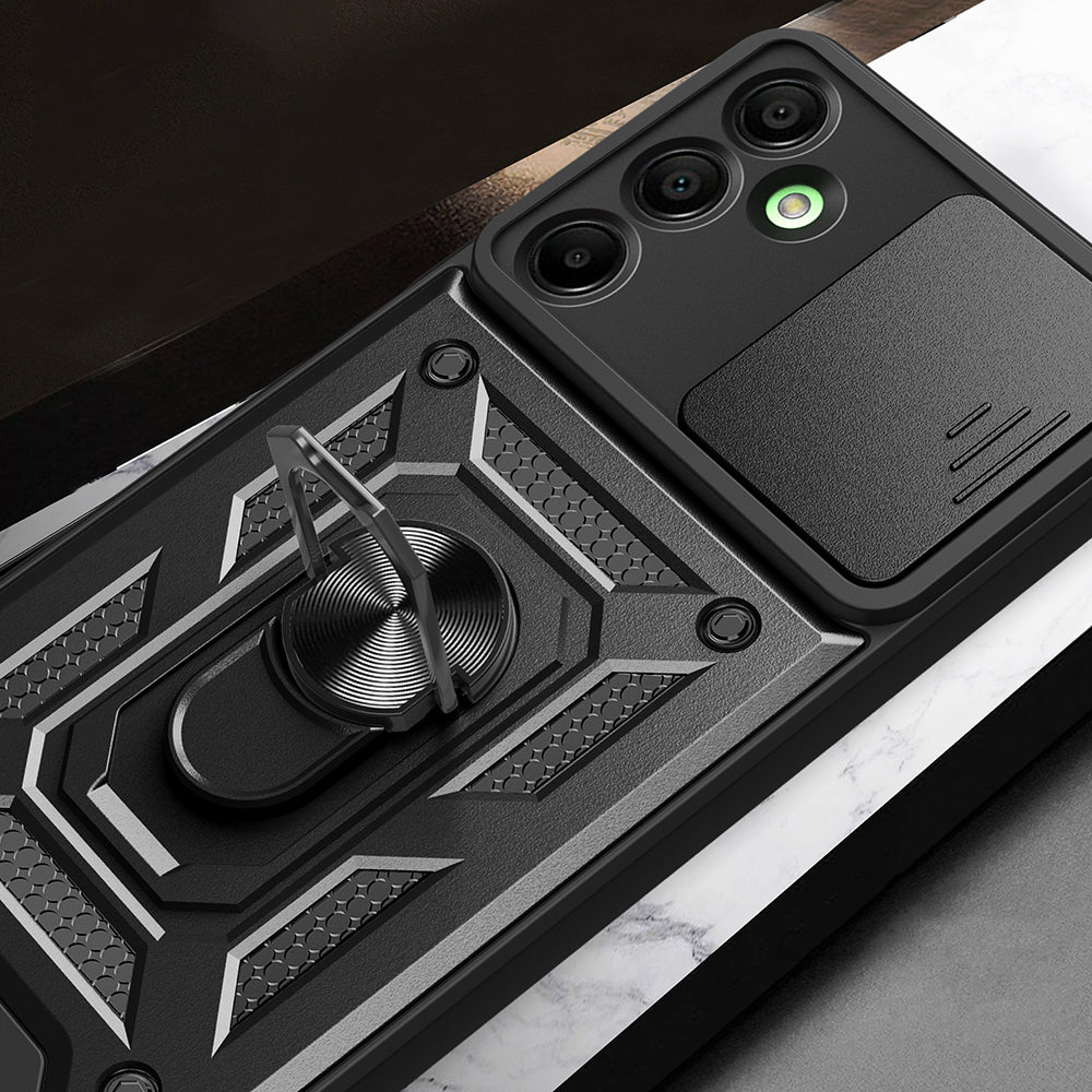 Galaxy A16 Kılıf Magnetik Standlı Kamera Korumalı Zore Sürgülü Vega Kapak Siyah