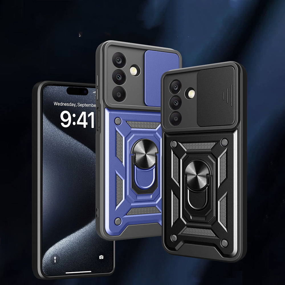 Galaxy A17 Kılıf Magnetik Standlı Kamera Korumalı Zore Sürgülü Vega Kapak Siyah